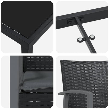 vidaXL Garten Essgruppe 3 pcs Schwarz und Grau PE-Rattan
