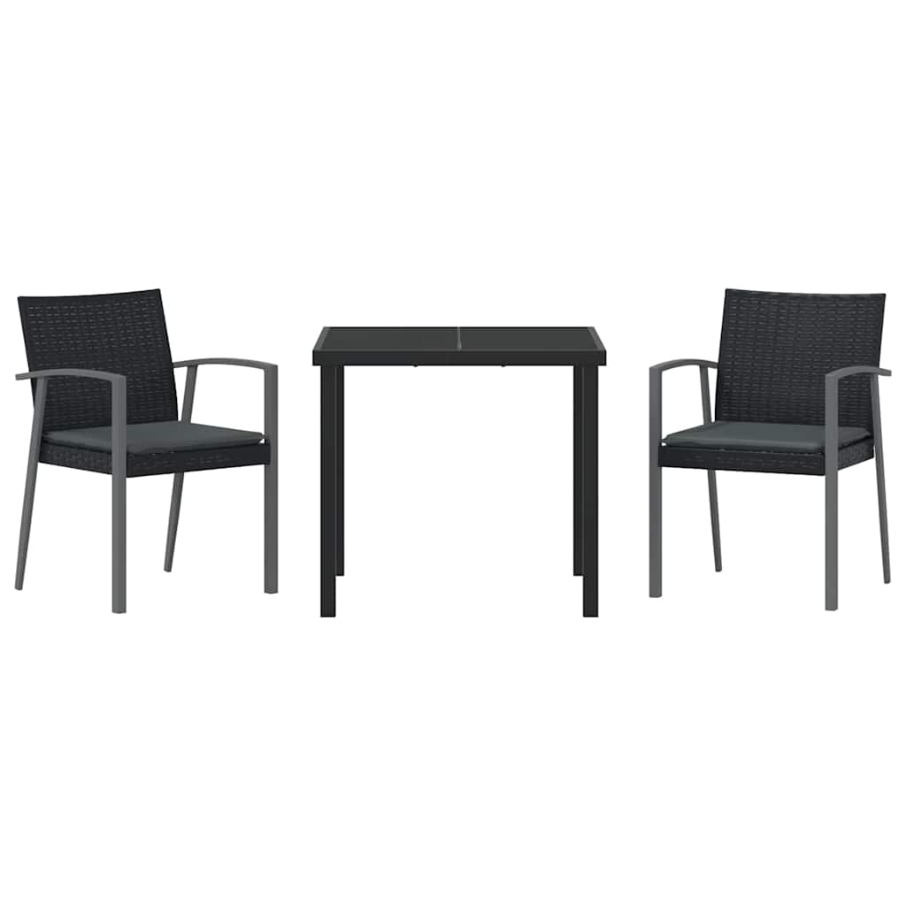 vidaXL Garten Essgruppe 3 pcs Schwarz und Grau PE-Rattan