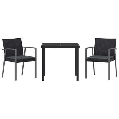 vidaXL Garten Essgruppe 3 pcs Schwarz und Grau PE-Rattan