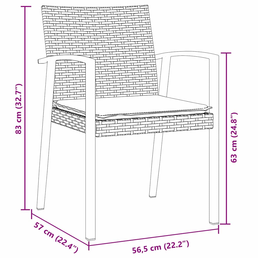 vidaXL Garten Essgruppe 3 pcs Schwarz und Grau PE-Rattan