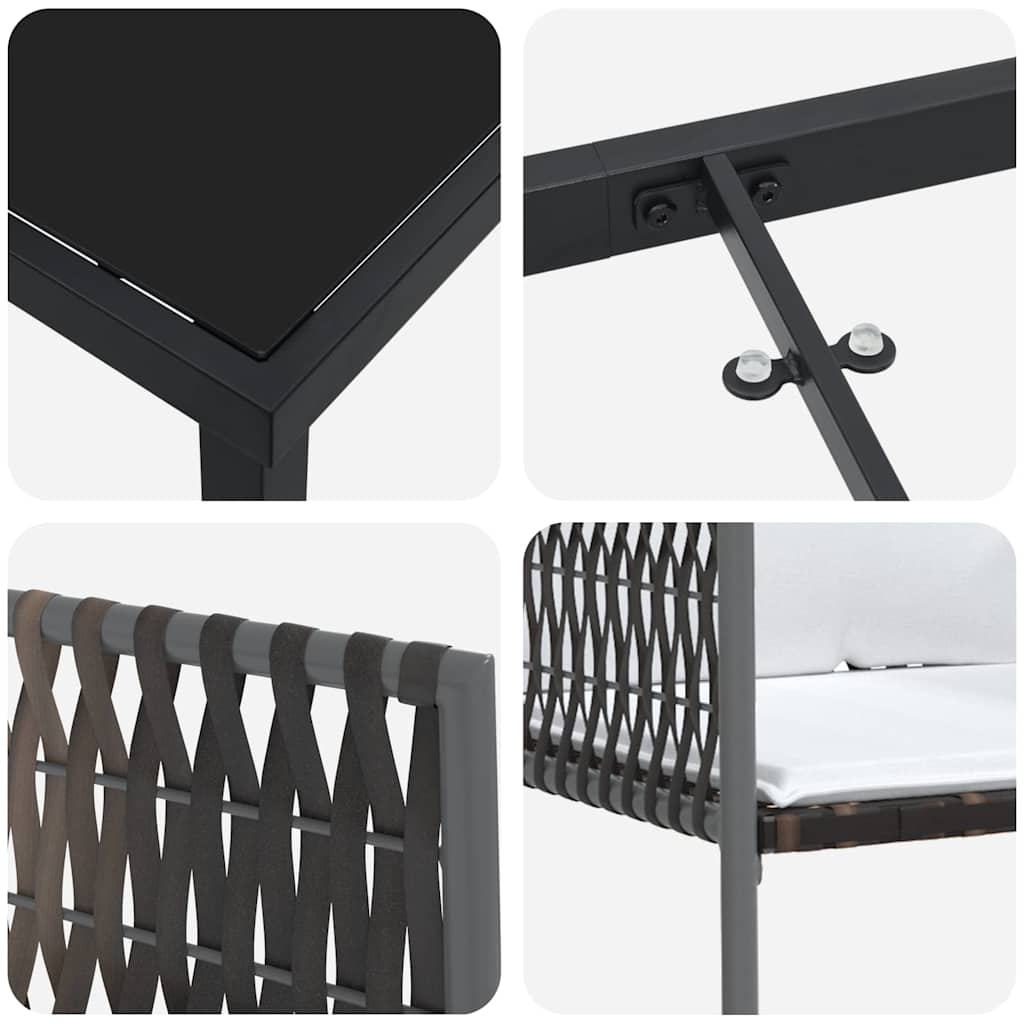vidaXL Garten Essgruppe 3 pcs Braun und Schwarz PE-Rattan