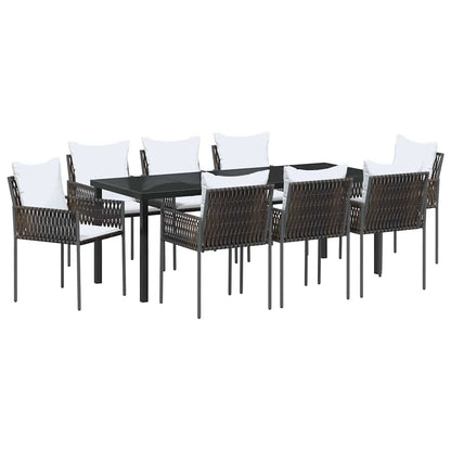 Garten Essgruppe 9 pcs Braun und Schwarz PE-Rattan