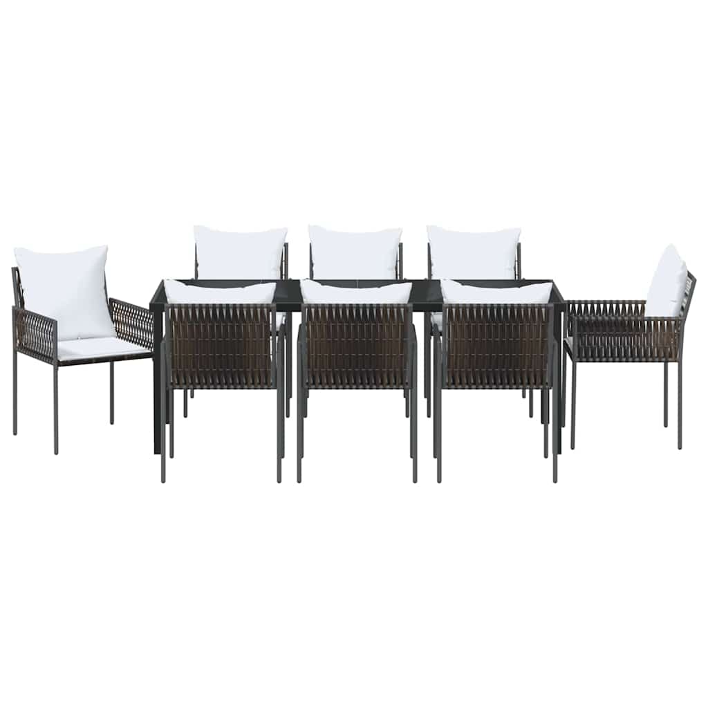 Garten Essgruppe 9 pcs Braun und Schwarz PE-Rattan