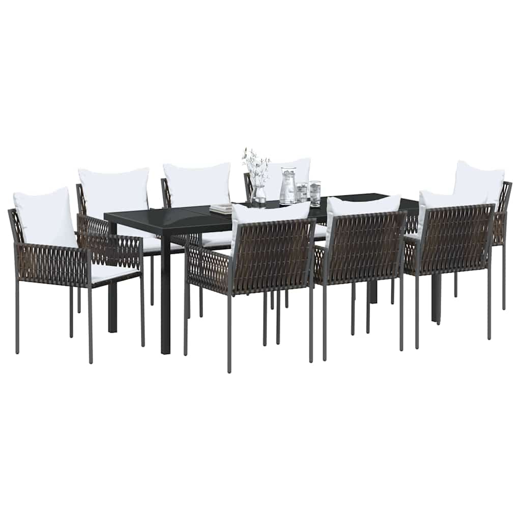 Garten Essgruppe 9 pcs Braun und Schwarz PE-Rattan