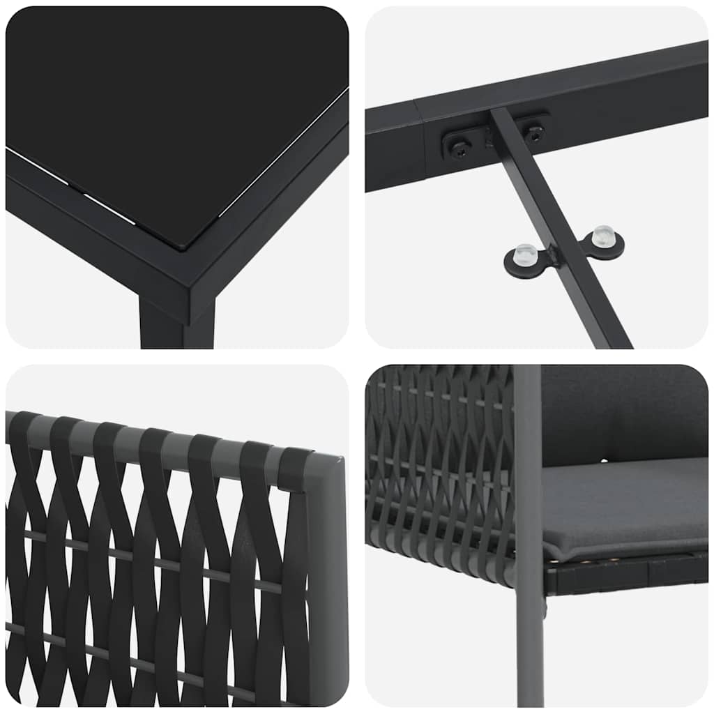vidaXL Garten Essgruppe 5 pcs Schwarz und Grau PE-Rattan