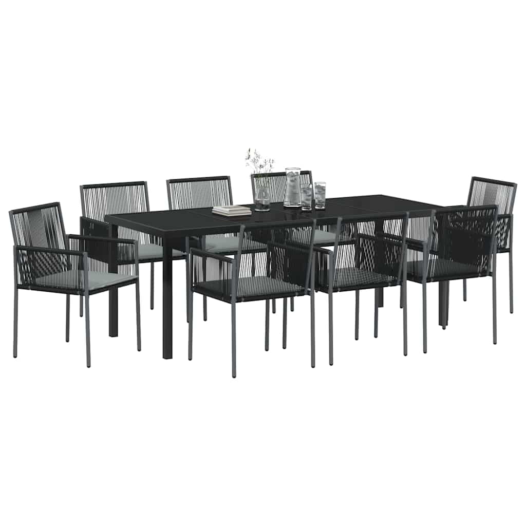 Garten Essgruppe 9 pcs Schwarz PE-Rattan