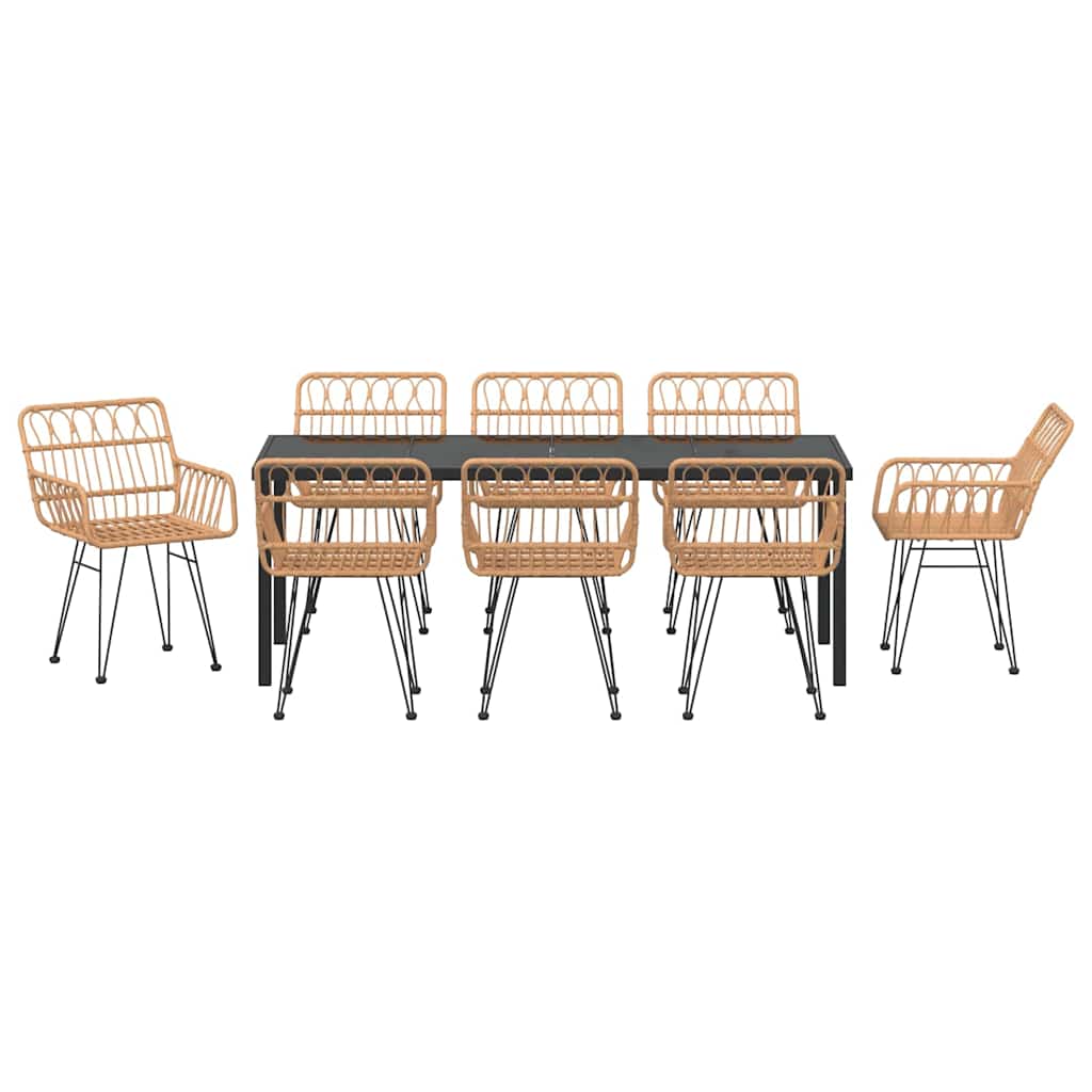 Garten Essgruppe 9 pcs Braun Pulverbeschichteter Stahl