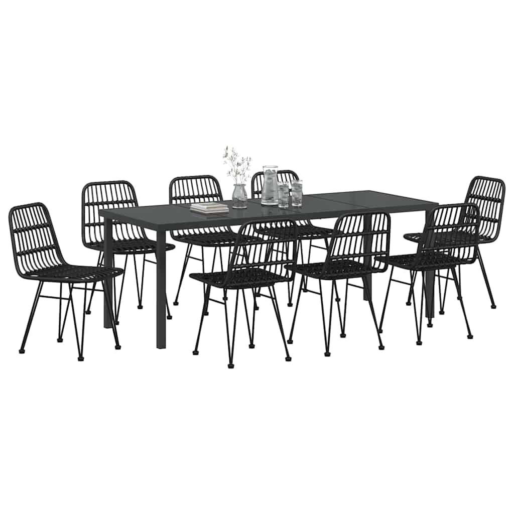 Garten Essgruppe 9 pcs Schwarz Pulverbeschichteter Stahl