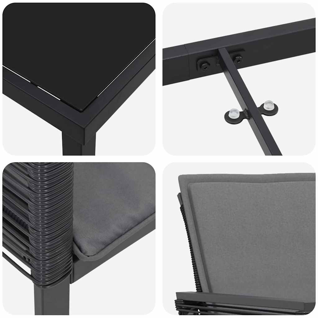 vidaXL Garten Essgruppe 3 pcs Schwarz Pulverbeschichteter Stahl