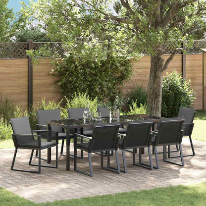 Garten Essgruppe 9 pcs Schwarz Pulverbeschichteter Stahl