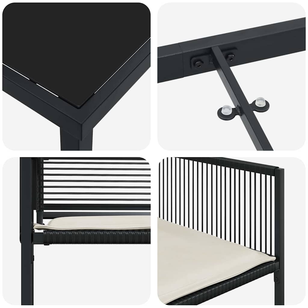 Garten Essgruppe 9 pcs Schwarz Pulverbeschichteter Stahl