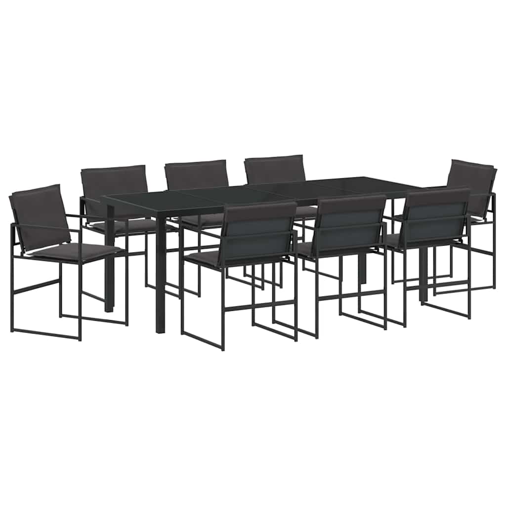 Garten Essgruppe 9 pcs Schwarz Pulverbeschichteter Stahl
