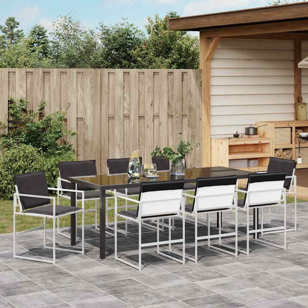vidaXL Garten Essgruppe 9 pcs Weiß Pulverbeschichteter Stahl