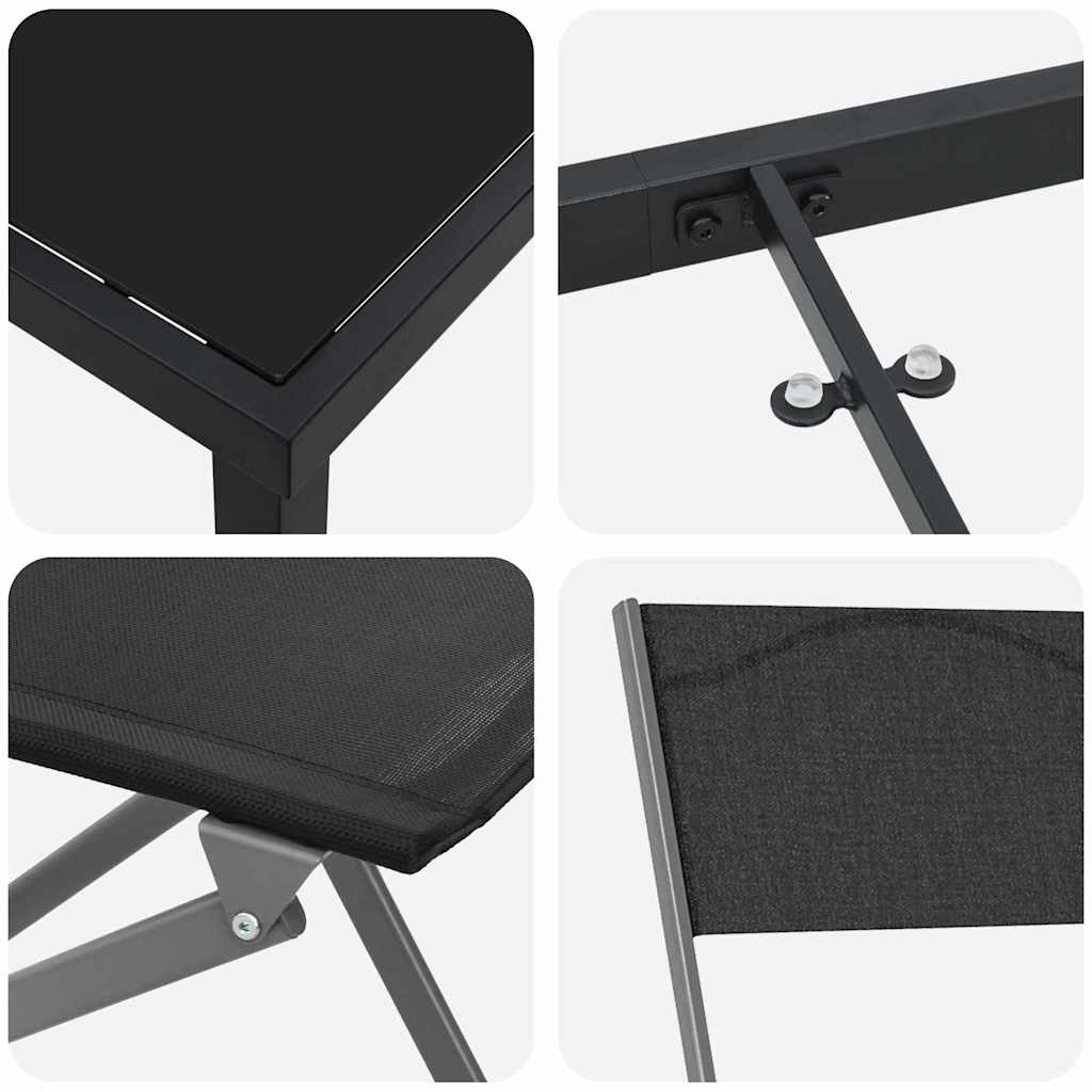 Garten Essgruppe 7 pcs Schwarz Pulverbeschichteter Stahl