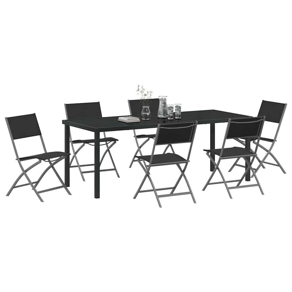 Garten Essgruppe 7 pcs Schwarz Pulverbeschichteter Stahl