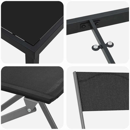 Garten Essgruppe 9 pcs Schwarz Pulverbeschichteter Stahl