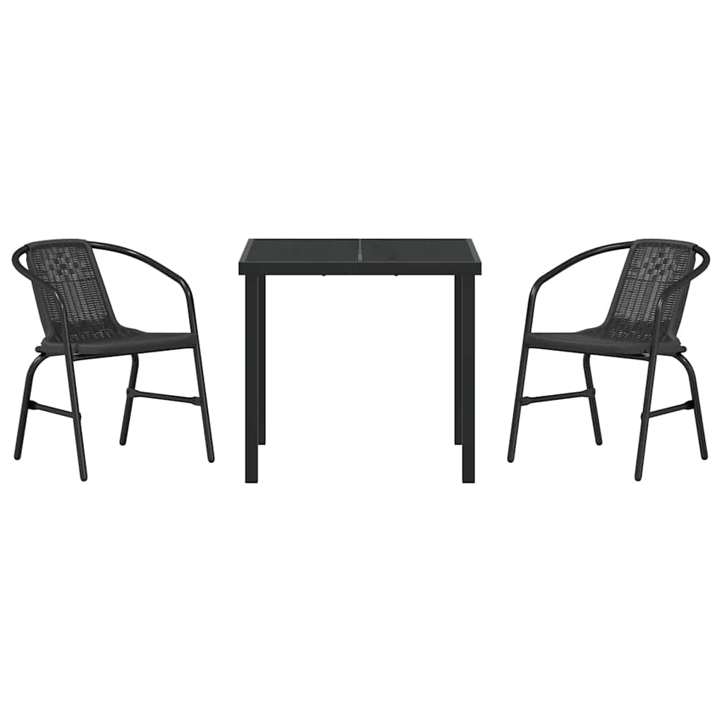 vidaXL Garten Essgruppe 3 pcs Schwarz Pulverbeschichteter Stahl