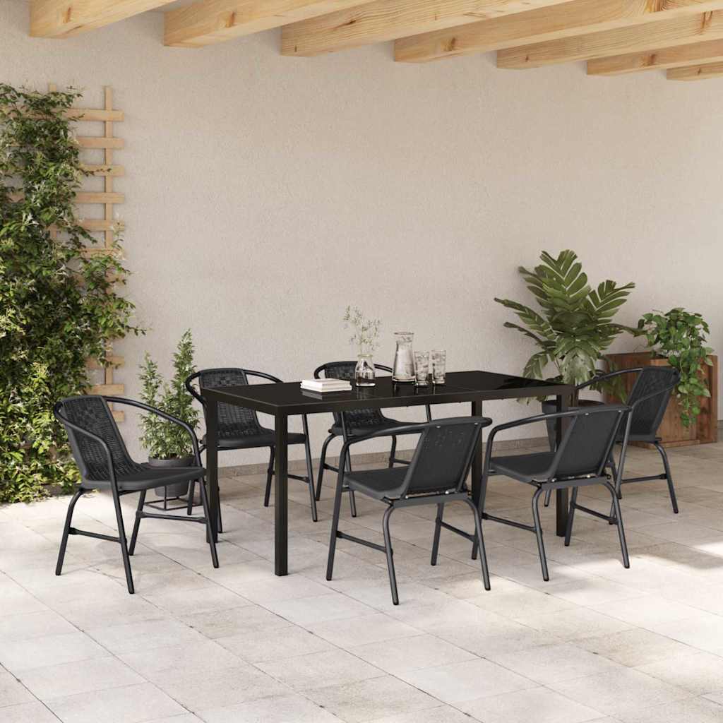 vidaXL Garten Essgruppe 7 pcs Schwarz Pulverbeschichteter Stahl