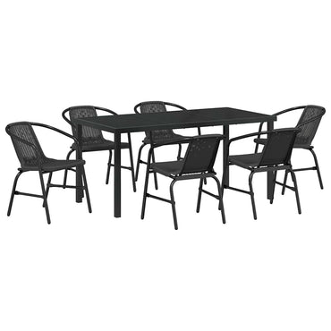 vidaXL Garten Essgruppe 7 pcs Schwarz Pulverbeschichteter Stahl