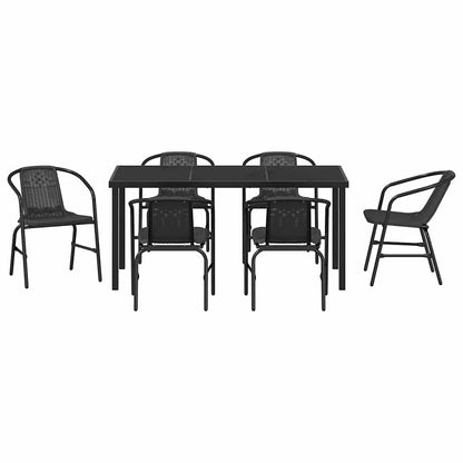 vidaXL Garten Essgruppe 7 pcs Schwarz Pulverbeschichteter Stahl