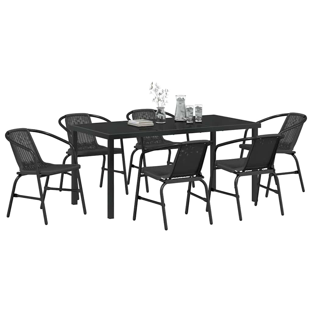 vidaXL Garten Essgruppe 7 pcs Schwarz Pulverbeschichteter Stahl