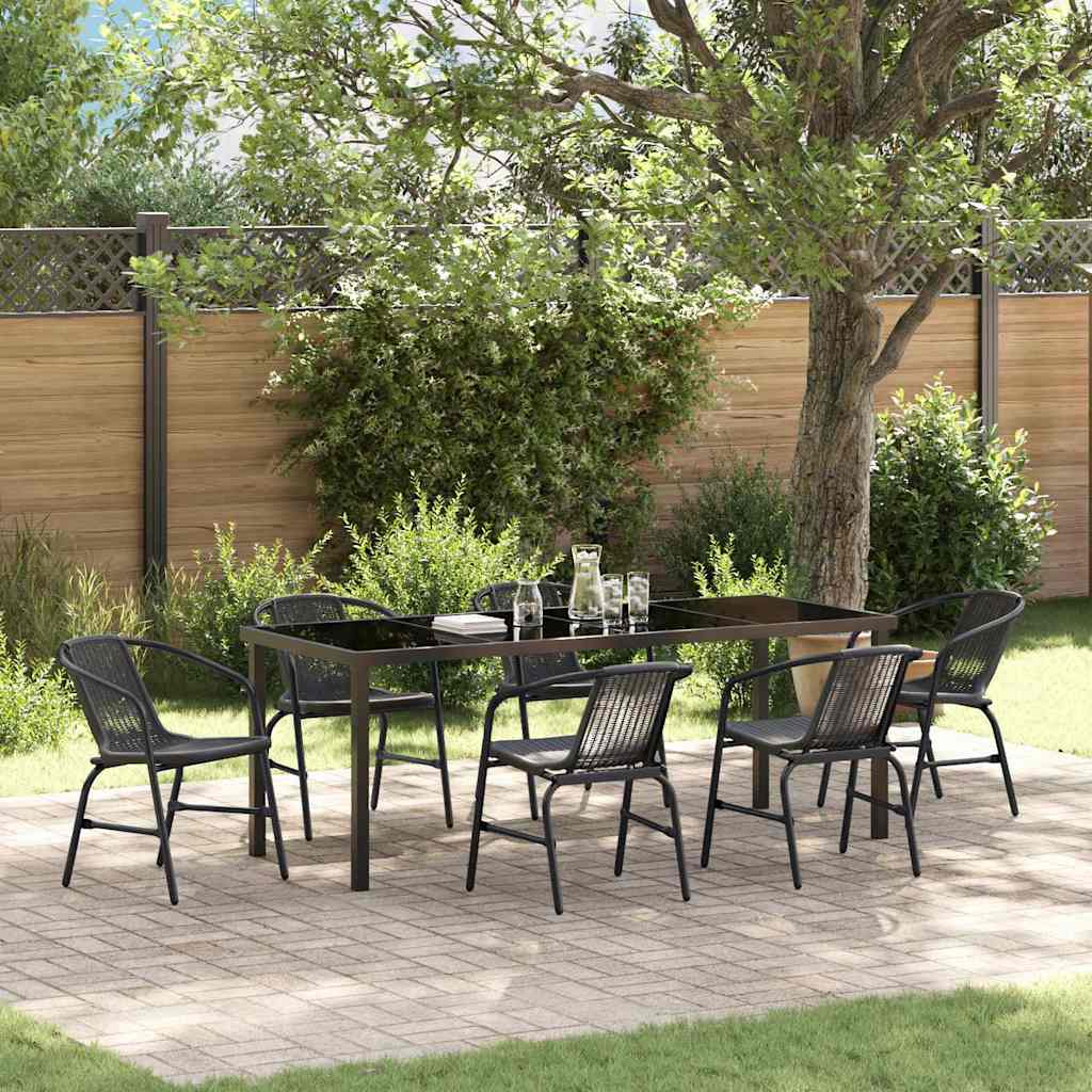 Garten Essgruppe 7 pcs Schwarz Pulverbeschichteter Stahl