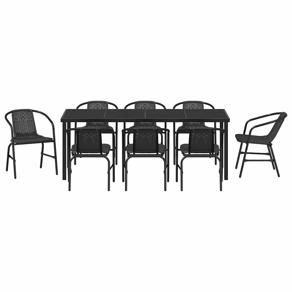 vidaXL Garten Essgruppe 9 pcs Schwarz Pulverbeschichteter Stahl