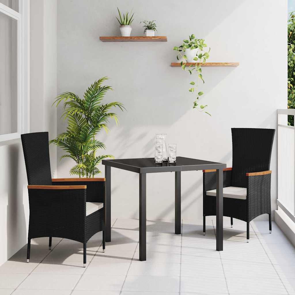 vidaXL Garten Essgruppe 3 pcs Schwarz Pulverbeschichteter Stahl