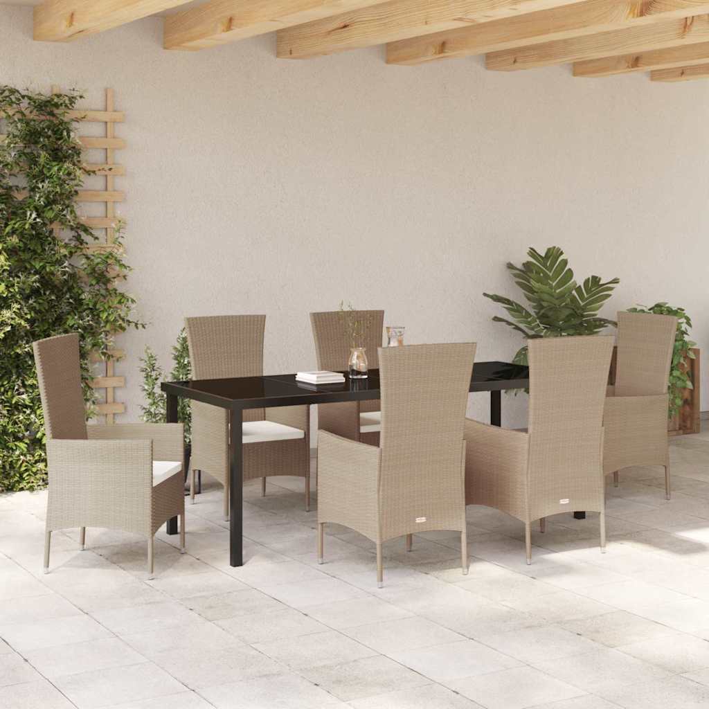 vidaXL Salle à manger de jardin avec coussins 7 pcs Beige résine tressée