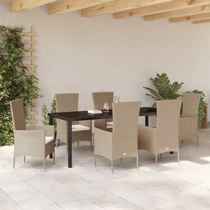 vidaXL Salle à manger de jardin avec coussins 7 pcs Beige résine tressée