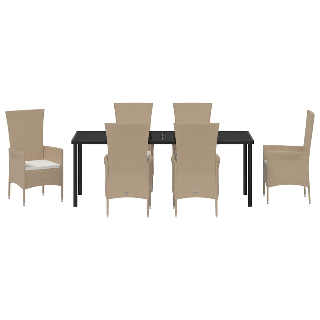 vidaXL Salle à manger de jardin avec coussins 7 pcs Beige résine tressée