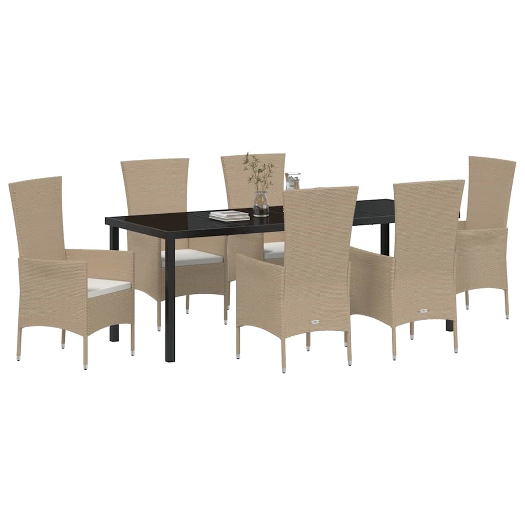 vidaXL Salle à manger de jardin avec coussins 7 pcs Beige résine tressée