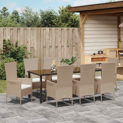 vidaXL Garten Essgruppe mit Kissen 9 pcs Beige Poly-Rattan