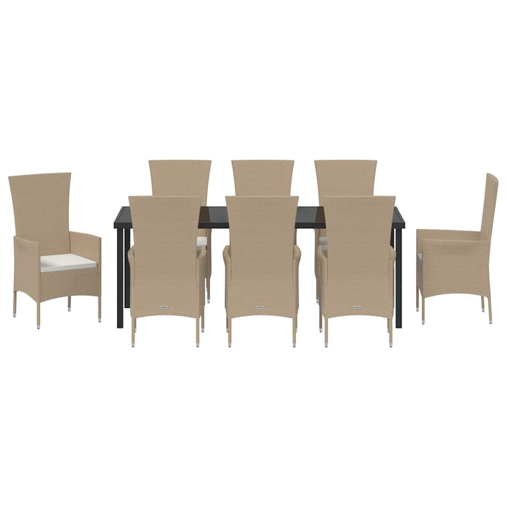 vidaXL Garten Essgruppe mit Kissen 9 pcs Beige Poly-Rattan