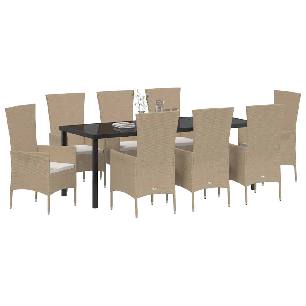 vidaXL Garten Essgruppe mit Kissen 9 pcs Beige Poly-Rattan