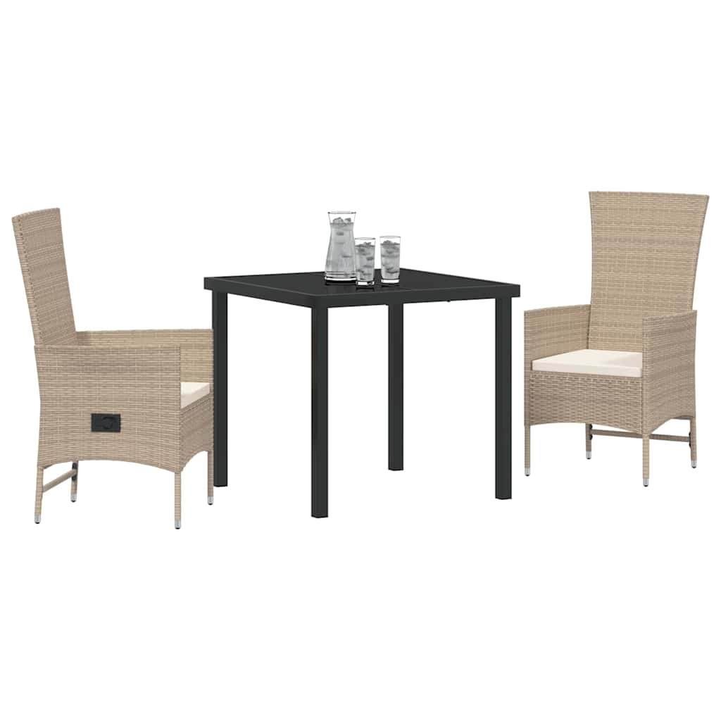 vidaXL Salon de jardin avec coussins 3 pcs Beige Résine tressée