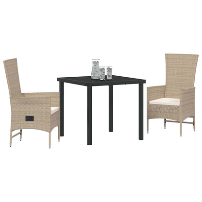vidaXL Salon de jardin avec coussins 3 pcs Beige Résine tressée