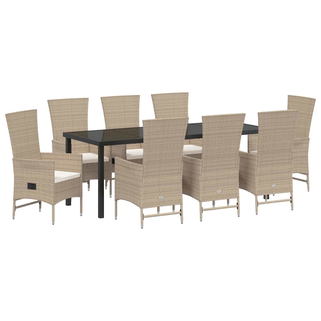 Garten Essgruppe mit Kissen 9 pcs Beige Poly-Rattan