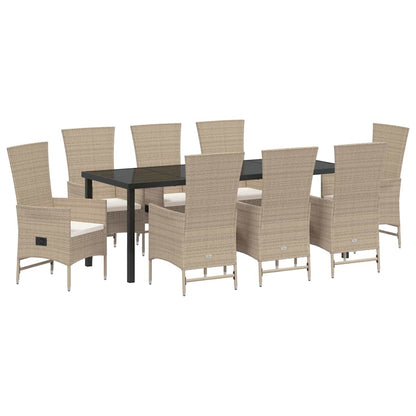 Garten Essgruppe mit Kissen 9 pcs Beige Poly-Rattan