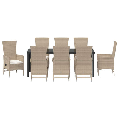 Garten Essgruppe mit Kissen 9 pcs Beige Poly-Rattan