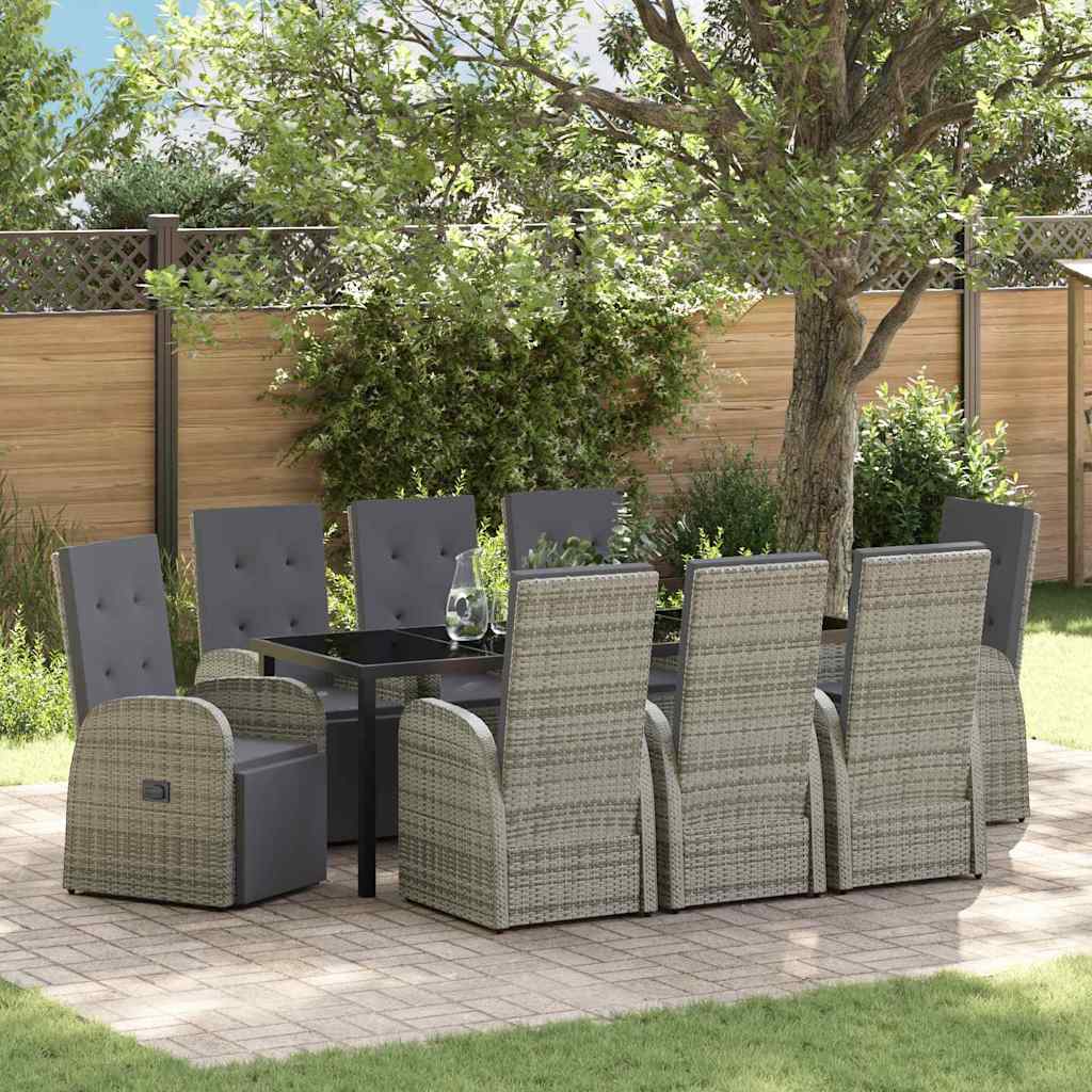 Garten Essgruppe mit Kissen 9 pcs Grau Poly-Rattan