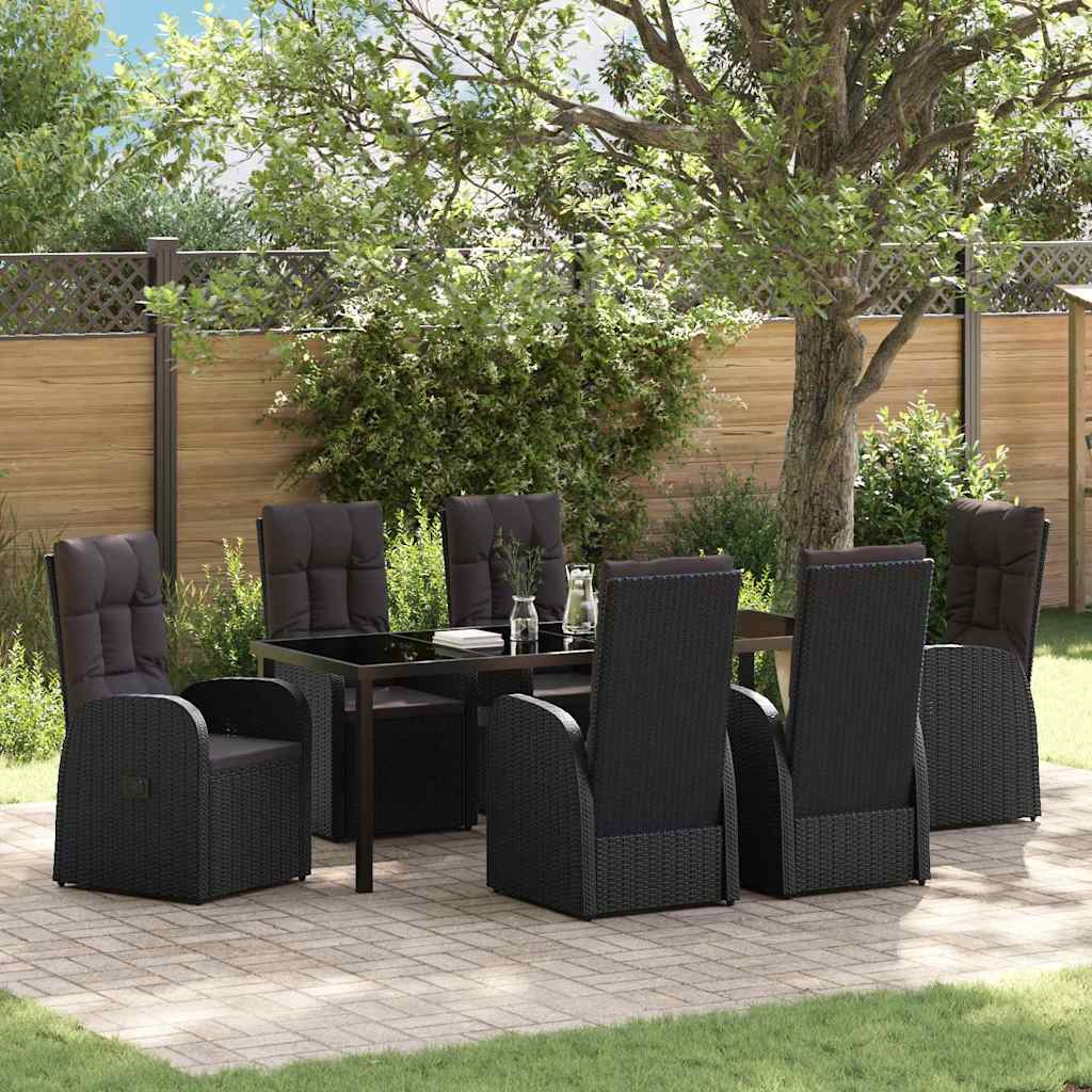 Garten Essgruppe mit Kissen 7 pcs Schwarz Poly-Rattan
