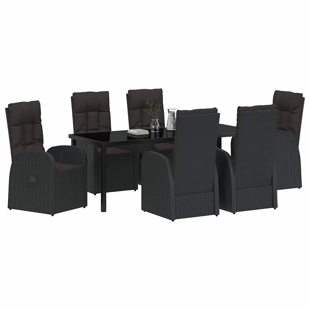 Garten Essgruppe mit Kissen 7 pcs Schwarz Poly-Rattan