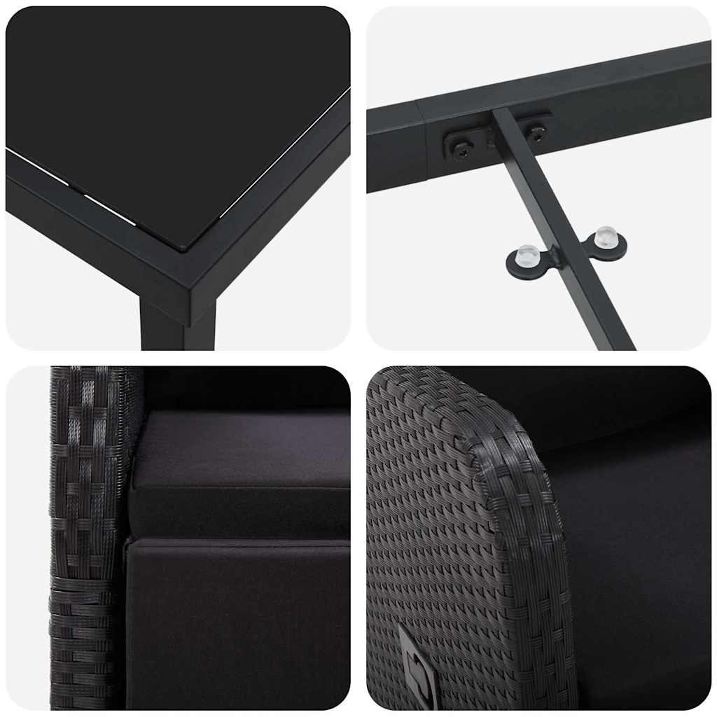 Garten Essgruppe mit Kissen 9 pcs Schwarz Poly-Rattan