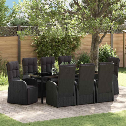 Garten Essgruppe mit Kissen 9 pcs Schwarz Poly-Rattan