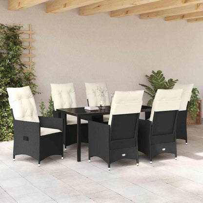 Garten Essgruppe mit Kissen 7 pcs Schwarz Poly-Rattan