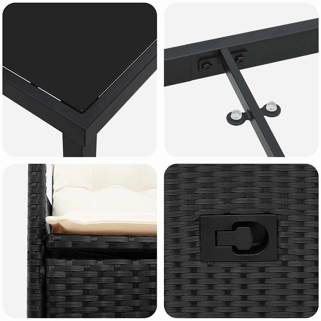 Garten Essgruppe mit Kissen 7 pcs Schwarz Poly-Rattan
