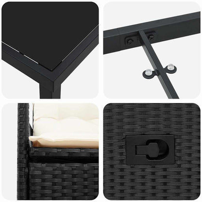 Garten Essgruppe mit Kissen 9 pcs Schwarz Poly-Rattan