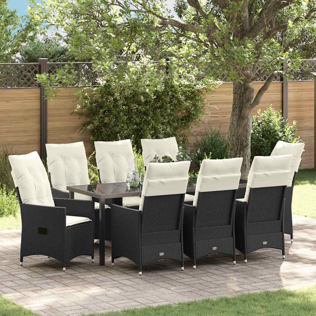 Garten Essgruppe mit Kissen 9 pcs Schwarz Poly-Rattan
