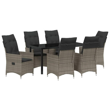 vidaXL Salon de jardin à dîner avec coussins 7 pcs Gris résine tressée